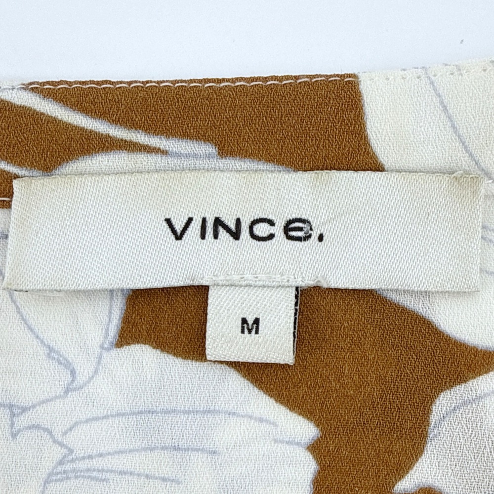 Vince‎ Floral Band Collar Button Front Blouse Brown White Long Sleeve Medium M - Picture 6 of 11